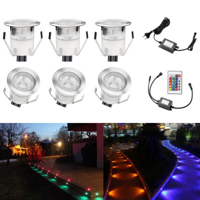 Pack of 6 QACA LED Deck Light Kit 0.1W-0.3W Low Voltage RGB Outdoor Lighting 6Lm IP67 Waterproof Outdoor Step Stairs Garden Yard Patio Landscape Decor Lighting