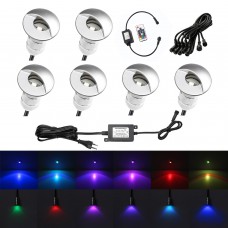 QACA 6pcs Low Voltage LED Step Lights Kit 1-1/25" Half Moon Aluminum Outdoor Wood Deck Lighting Yard Garden Patio Stair LED Light Decoration Lamps, RGB