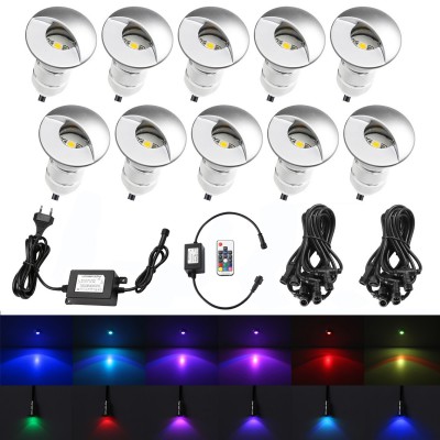 QACA 10pcs Low Voltage LED Step Lights Kit 1-1/25" Half Moon Aluminum Outdoor Wood Deck Lighting Yard Garden Patio Stair LED Light Decoration Lamps, RGB